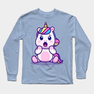 Cute Unicorn Surprised Cartoon Long Sleeve T-Shirt